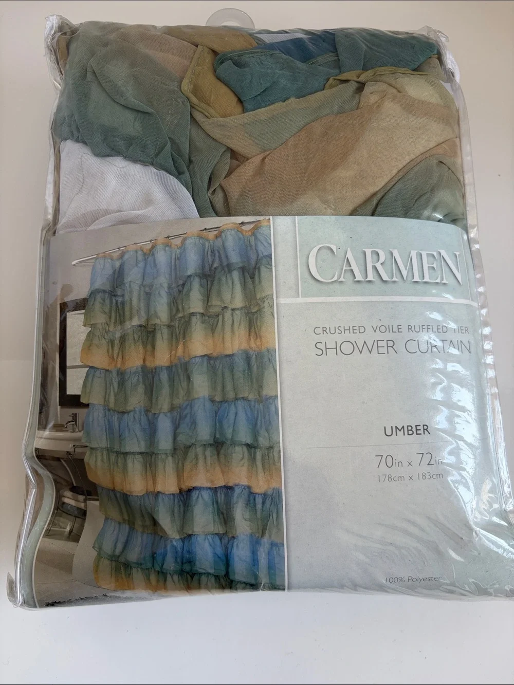 Carmen Umber Crushed Voile Ruffled Shower Curtain